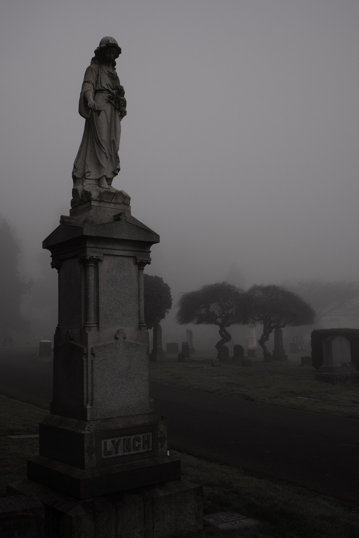 The shadowy face of a child statue