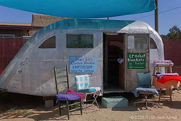 Airstream shop selling crochet items