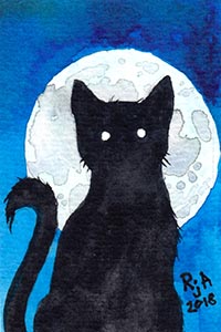 Black Cat Silhouette Watercolor