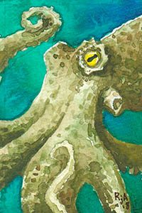Watercolor Octopus 2x3" Illustration